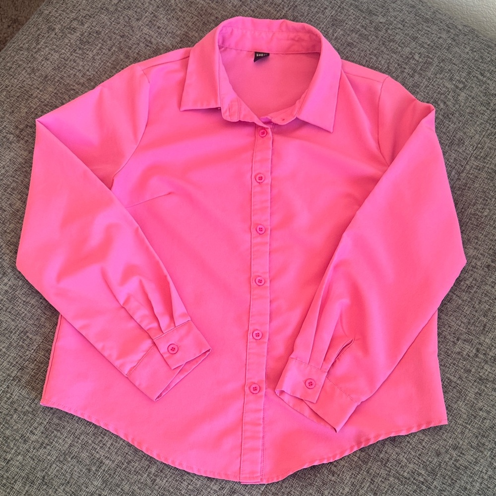 SHEIN Bright Pink Button Down Blouse